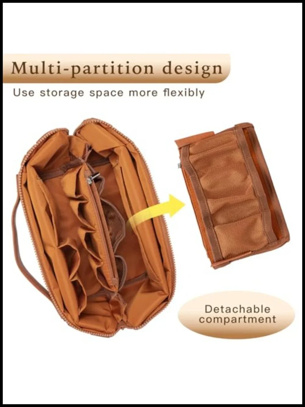 Large Capacity PU Leather Cosmetic Travel Makeup Bag with Adjustable Dividers